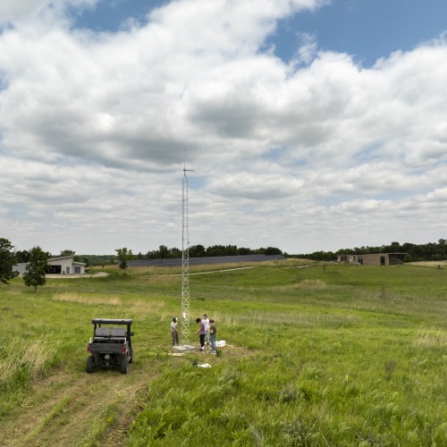 A new weather tower at CERA with a big sky and rolling landscape