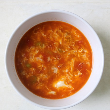 bowl of tomato egg drop soup