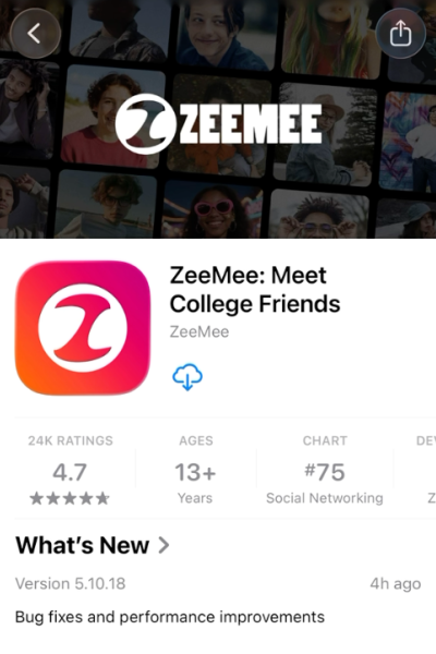 Screenshot of the ZeeMee app in the online store, ready for download