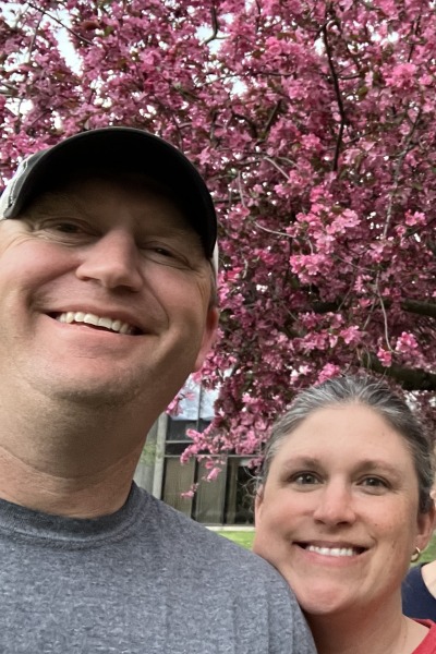 Head Track and Field Coach Jeff Pedersen '02 and Jordan Esbrook ’01.